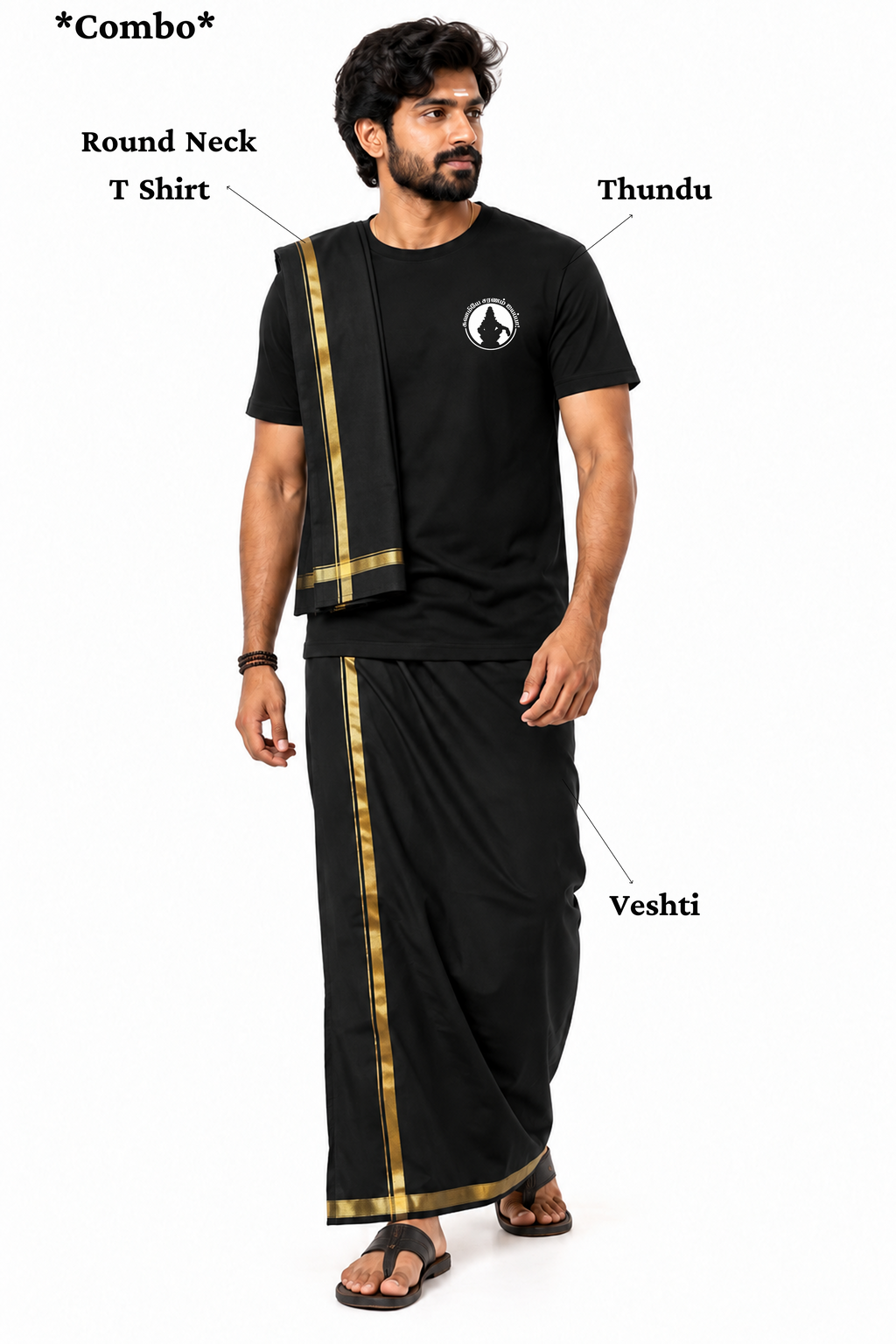 Ayyappa Round Neck T Shirt + Veshti + Thundu