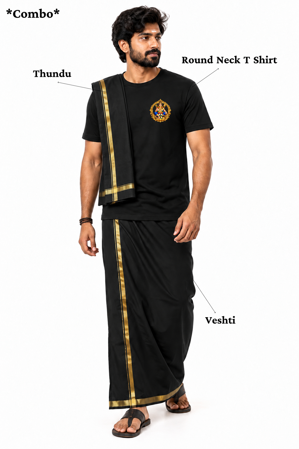 Ayyappa Veera Round Neck T Shirt + Veshti + Thundu ( COMBO )