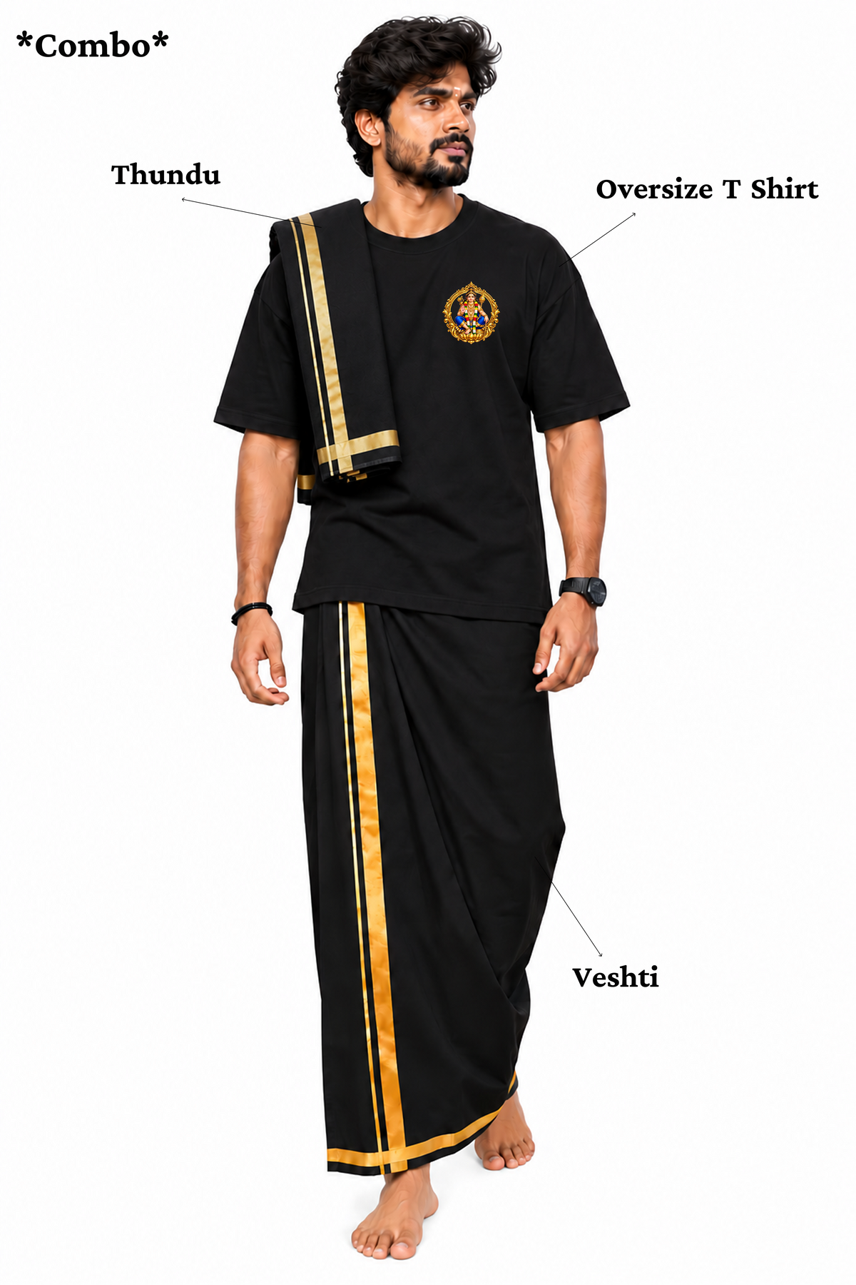 Sabarimala Veera Oversize T Shirt + Veshti + Thundu ( COMBO )