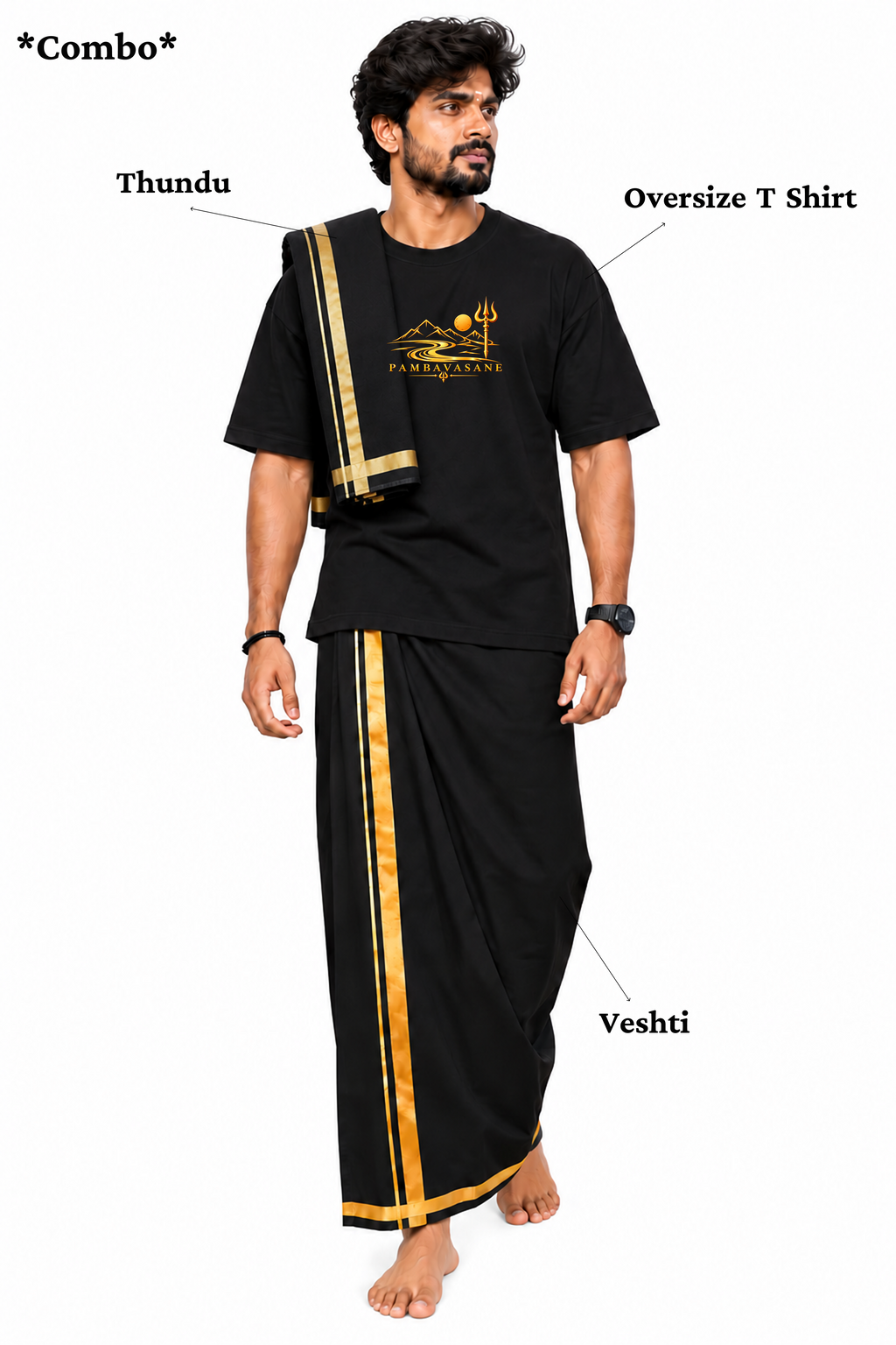 Pambavasan Oversize T Shirt + Veshti + Thundu ( COMBO )