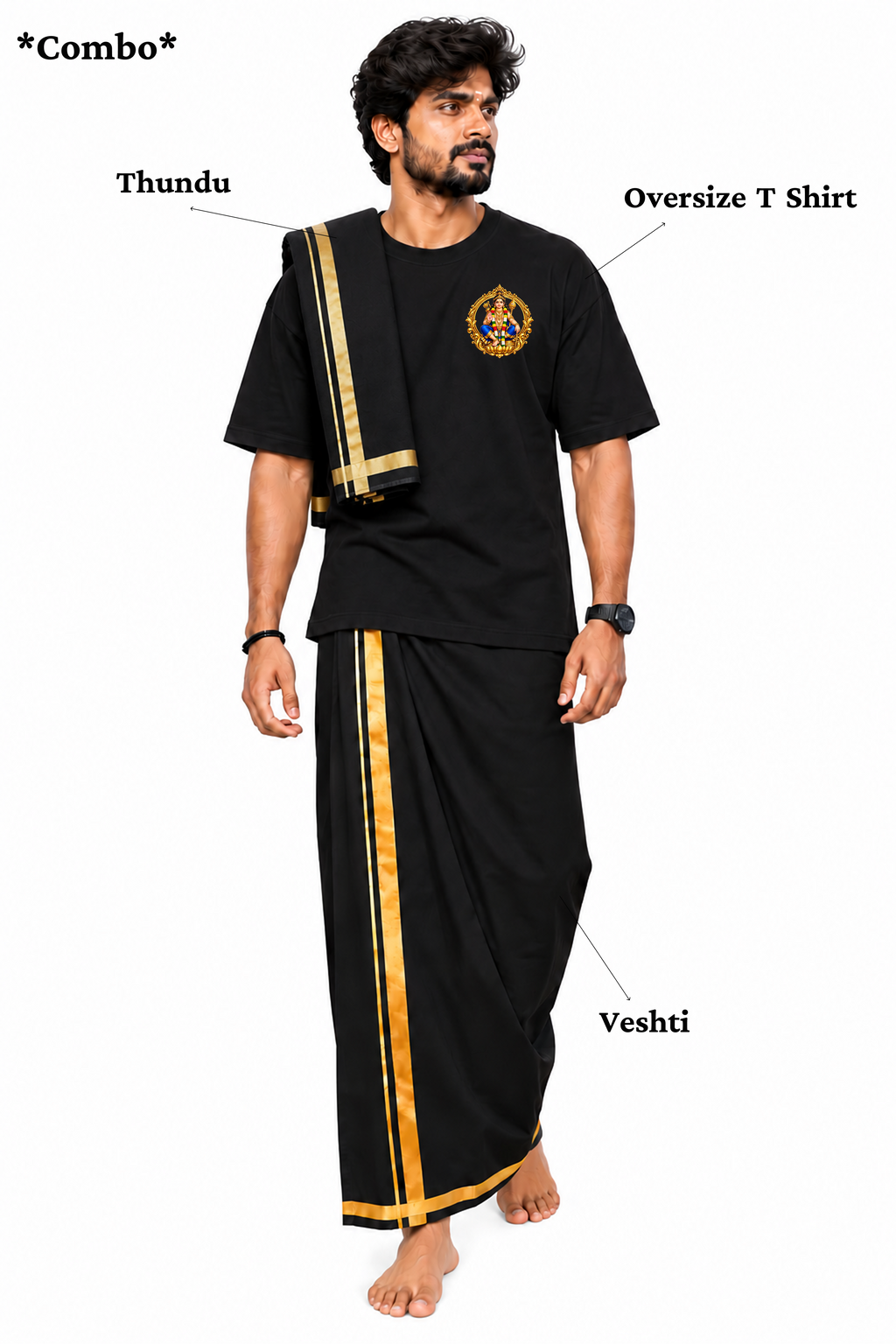 Ayyappa Chakra Oversize T Shirt + Veshti + Thundu ( COMBO )