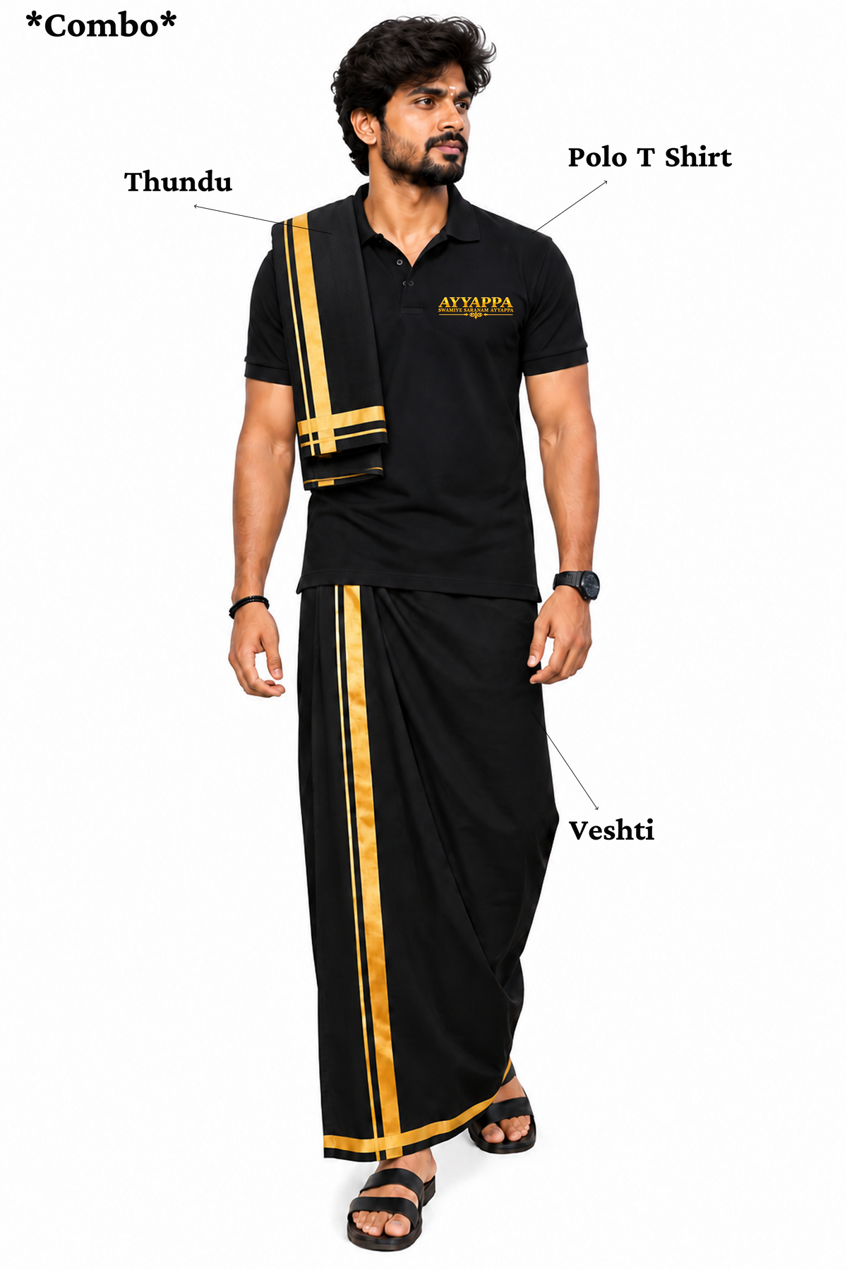 Sabari Veeran Polo T Shirt + Veshti + Thundu ( COMBO )