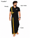 Sabarimala Yatra Black Polo T-Shirt + Veshti + Thundu (COMBO)