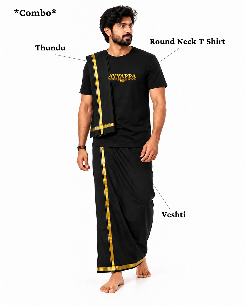 Ayyappa Mythological Art Round Neck Tee + Veshti + Thundu (COMBO)