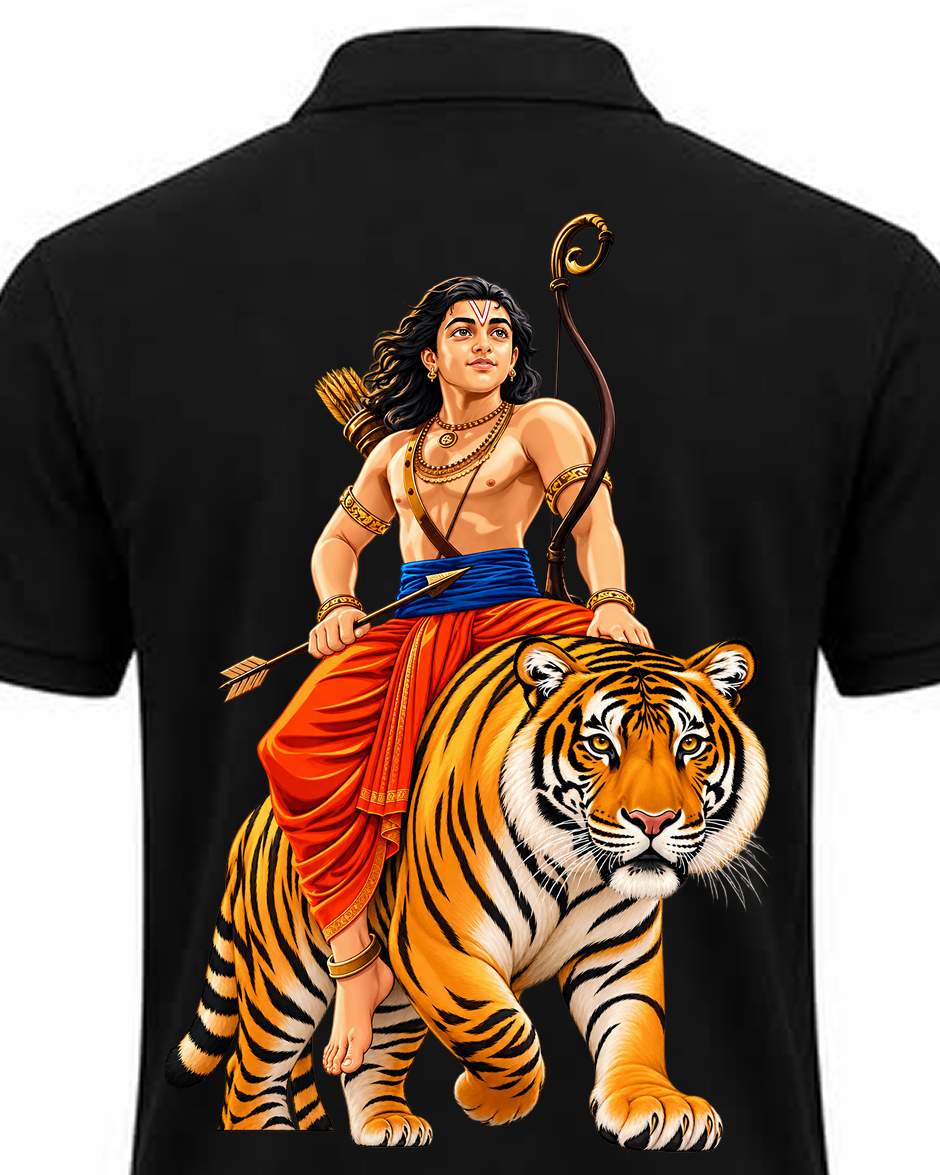 Swami Tiger Ride Pocket Polo T Shirt + Veshti + Thundu ( COMBO )