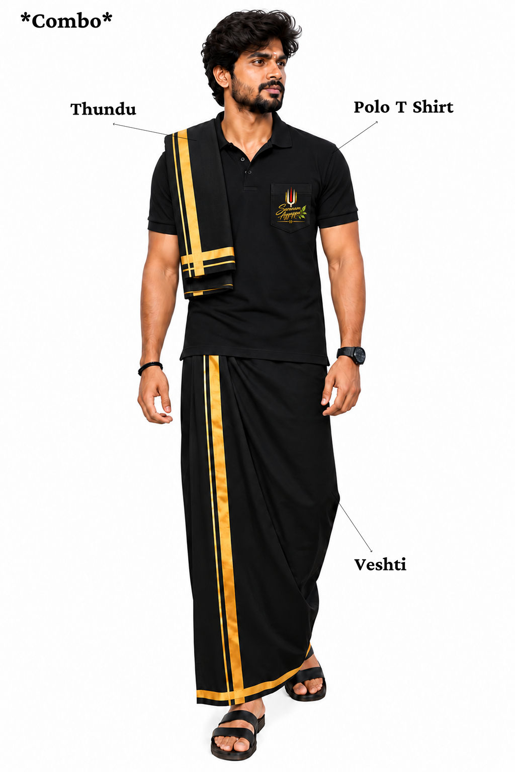 Golden Temple Ayyappa Polo T Shirt + Veshti + Thundu ( COMBO )