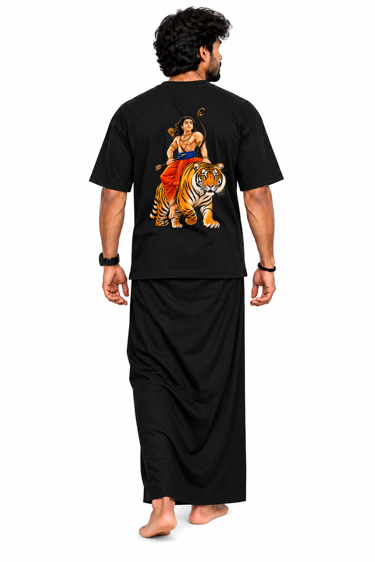 Swami Tiger Ride Oversize T Shirt + Veshti + Thundu ( COMBO )