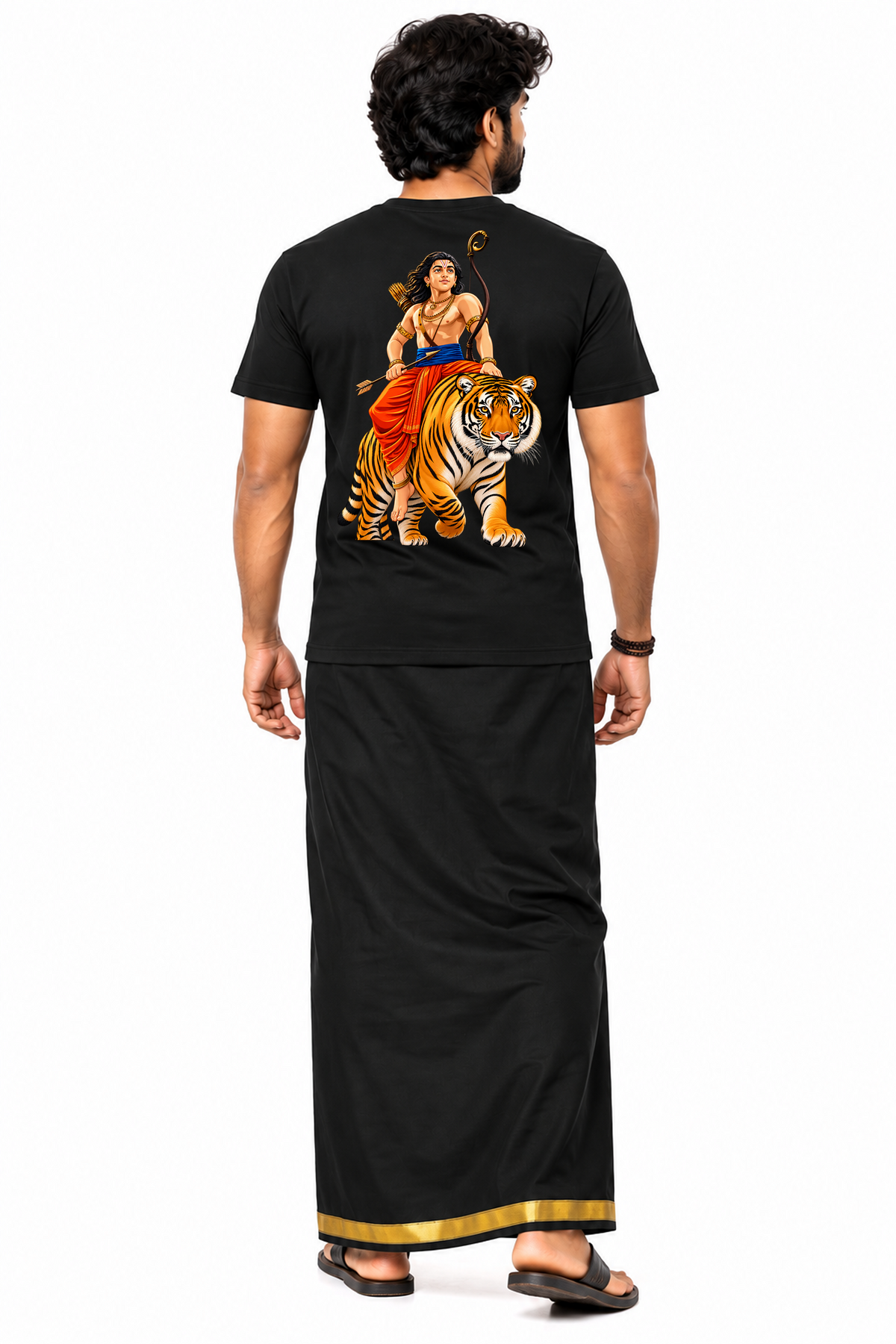 Swami Tiger Ride Round Neck T Shirt + Veshti + Thundu ( COMBO )