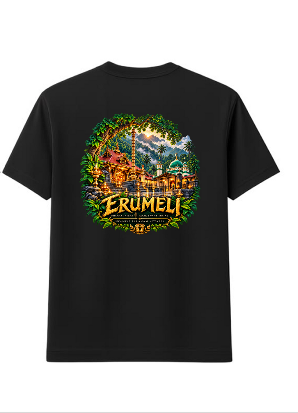 Erumeli Round Neck T Shirt + Veshti + Thundu ( COMBO )