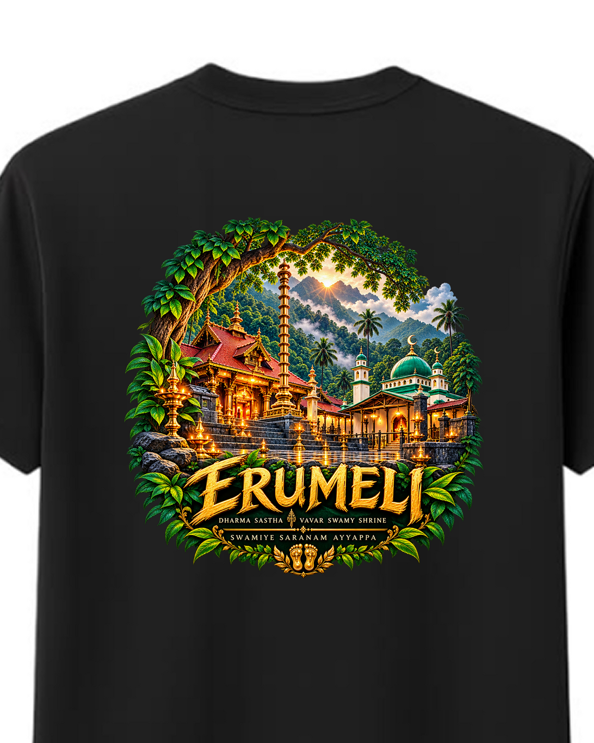 Erumeli Round Neck T Shirt + Veshti + Thundu ( COMBO )
