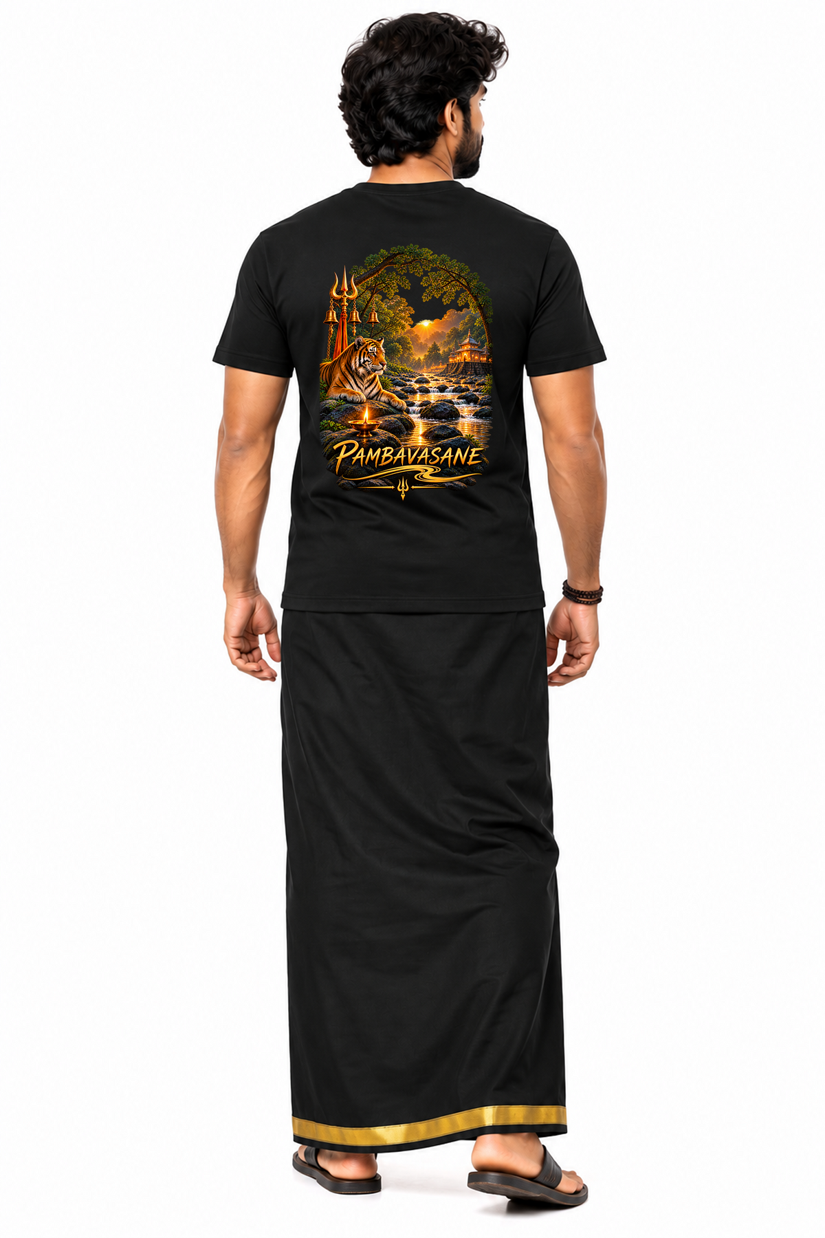 Pambavasan Round Neck T Shirt + Veshti + Thundu ( COMBO )
