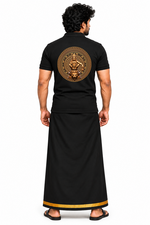 Ayyappa Chakra Polo T Shirt + Veshti + Thundu ( COMBO )