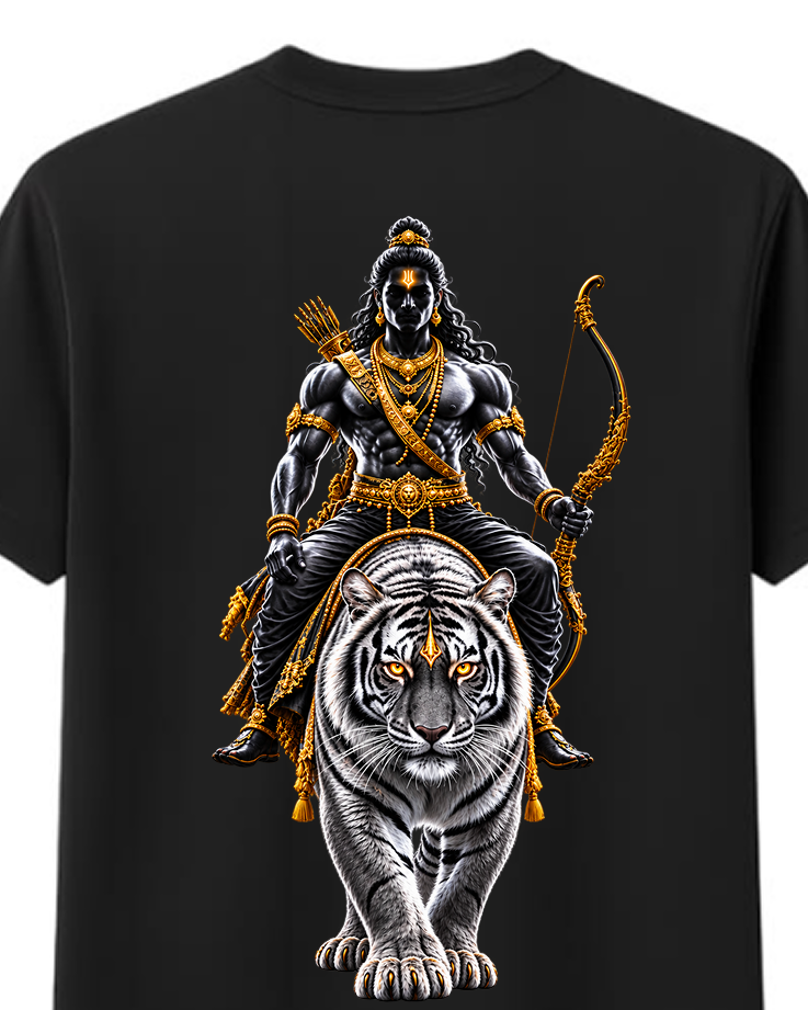White Tiger Legend Round Neck T Shirt + Veshti + Thundu ( COMBO )