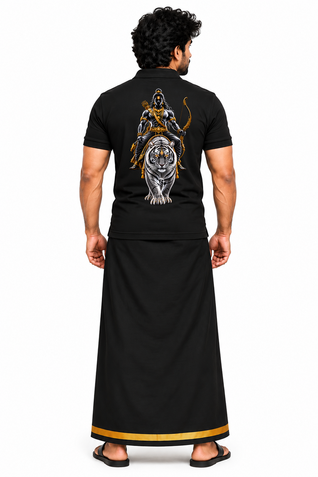 White Tiger Legend Polo T Shirt + Veshti + Thundu ( COMBO )
