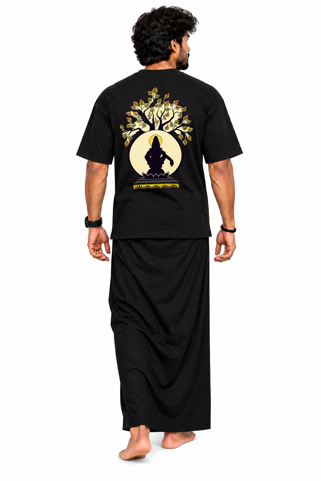 Ayyappa Soul Tree Oversize T Shirt + Veshti + Thundu ( COMBO )