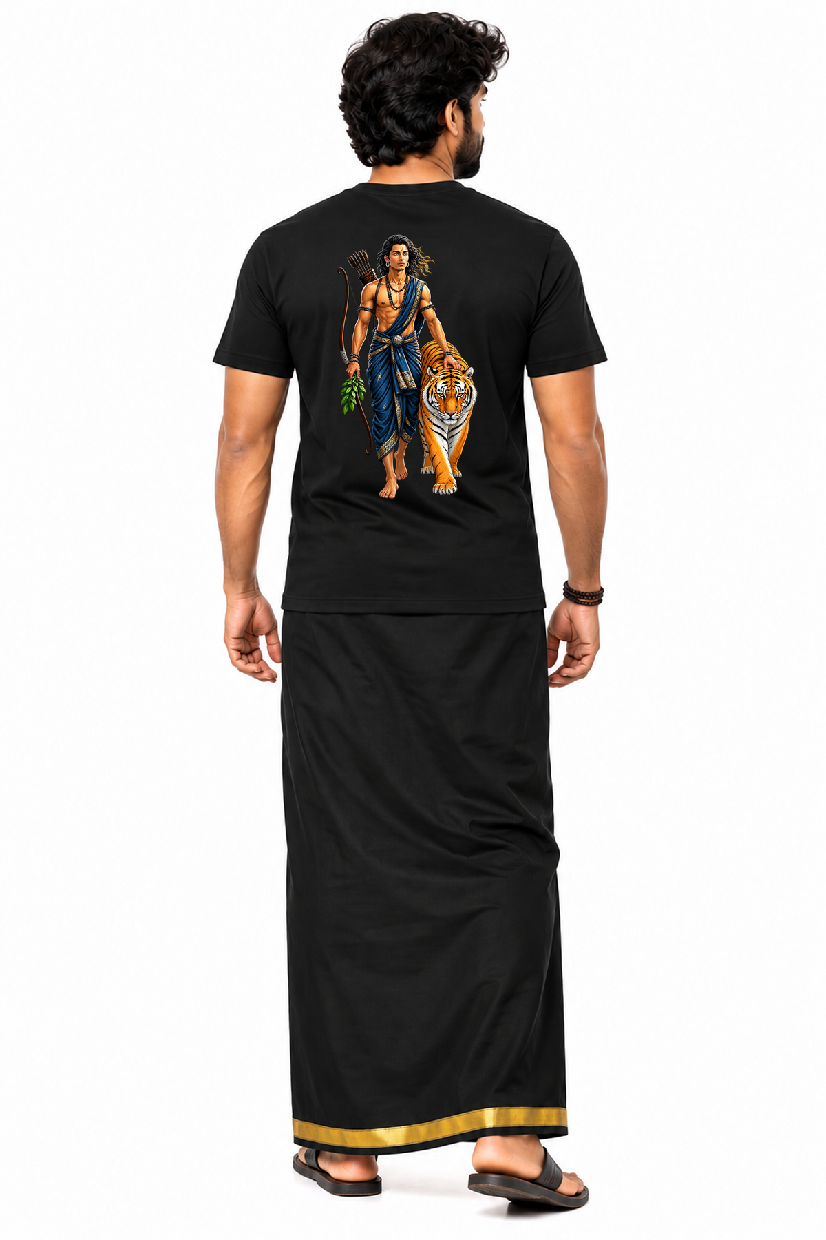Ayyappa Wild Soul Round Neck T Shirt + Veshti + Thundu ( COMBO )