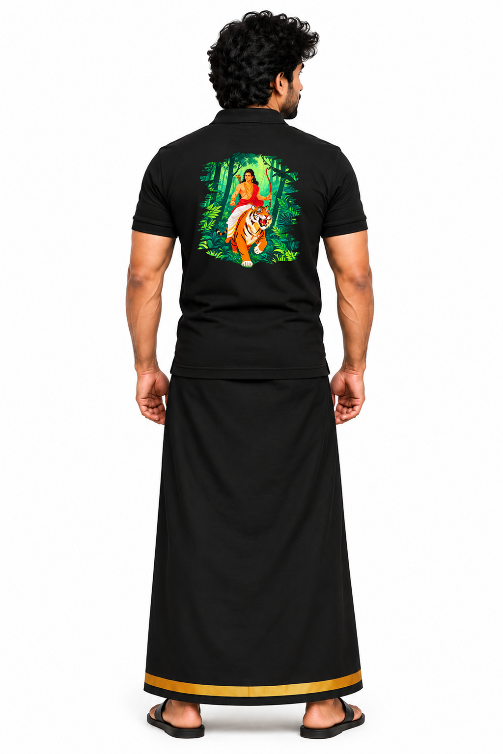 Green Warrior Ayyappa Polo T Shirt + Veshti + Thundu ( COMBO )