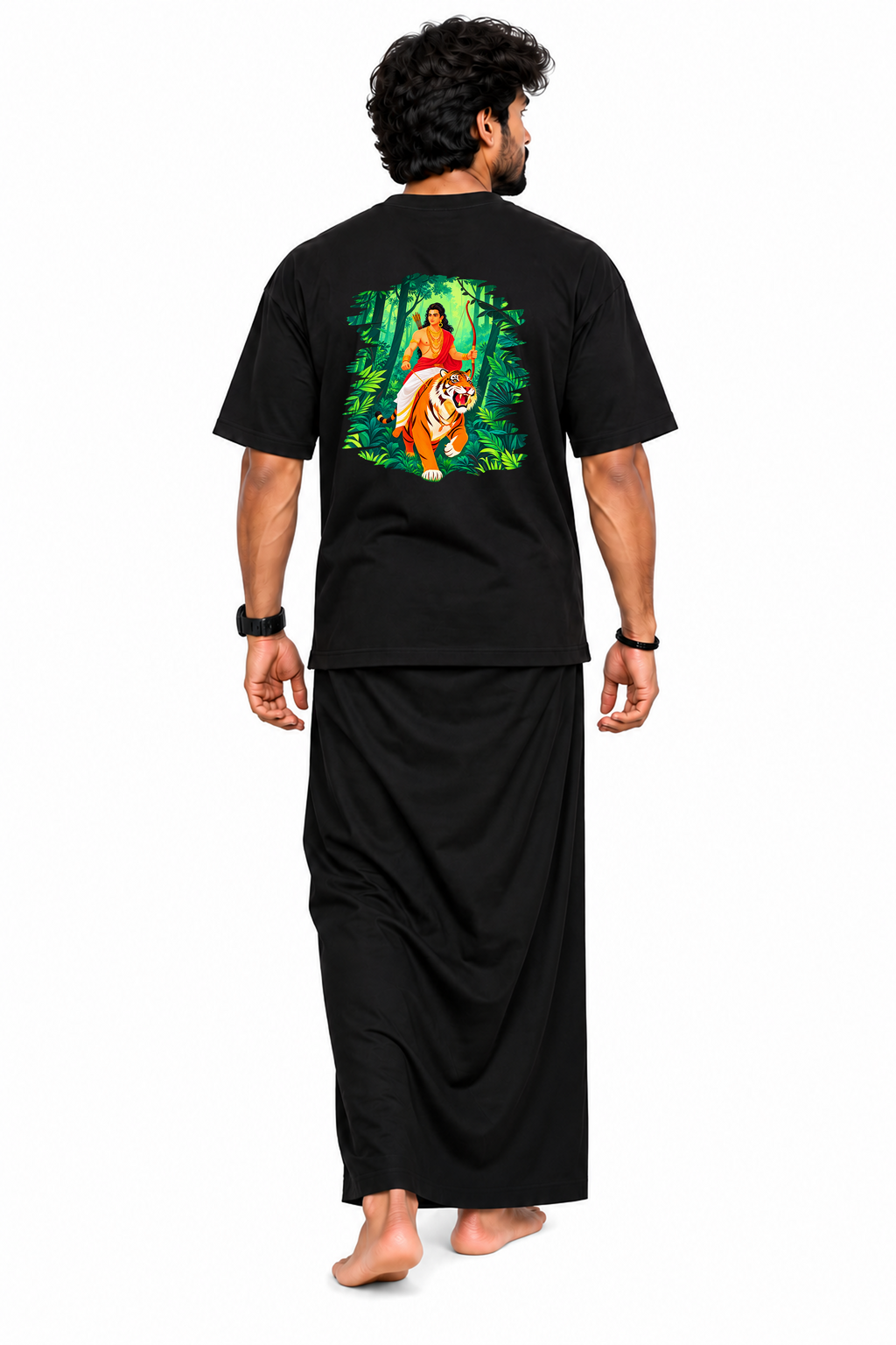 Green Warrior Ayyappa Oversize T Shirt + Veshti + Thundu ( COMBO )