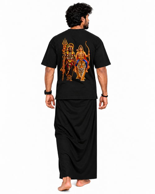 Ayyappa and  Kruppu Samy Oversize T Shirt + Veshti + Thundu ( COMBO )