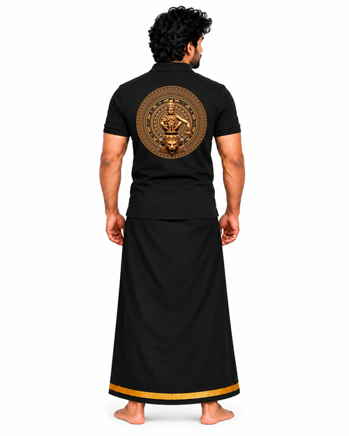 Ayyappa Chakra Polo T Shirt + Veshti + Thundu ( COMBO )