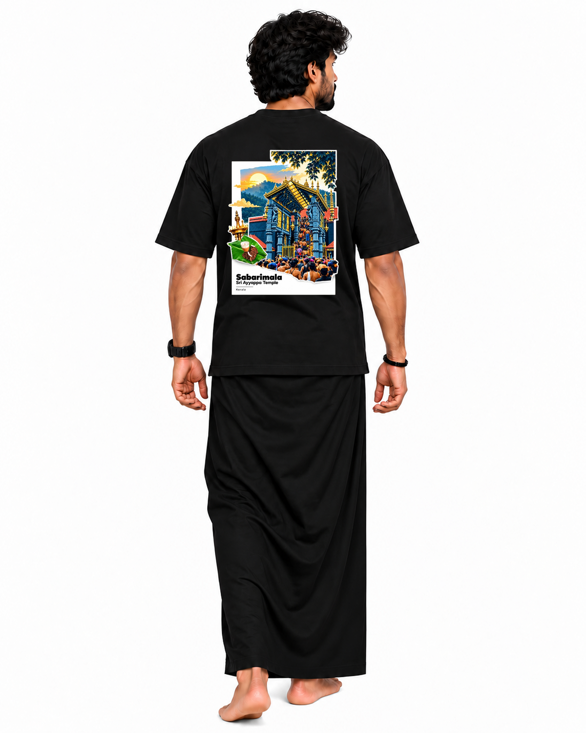 Sabarimala Yatra Black Oversize T-Shirt + Veshti + Thundu