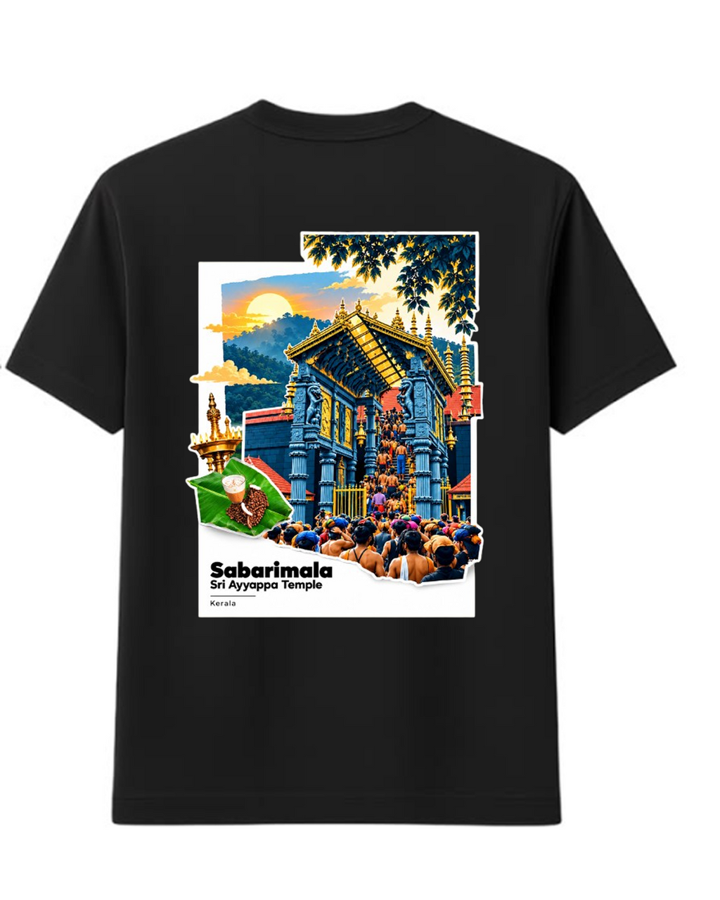 Sabarimala Yatra Black Round Neck T-Shirt + Veshti + Thundu (COMBO)