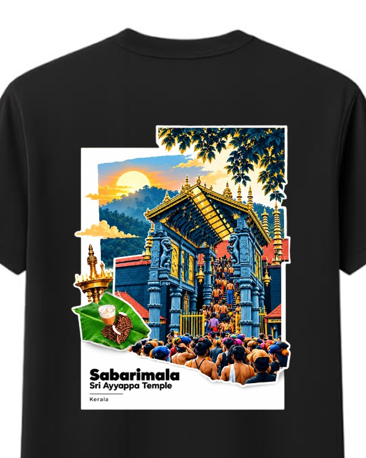 Sabarimala Yatra Black Round Neck T-Shirt + Veshti + Thundu (COMBO)