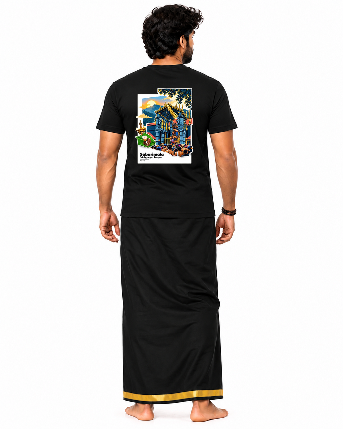 Sabarimala Yatra Black Round Neck T-Shirt + Veshti + Thundu (COMBO)