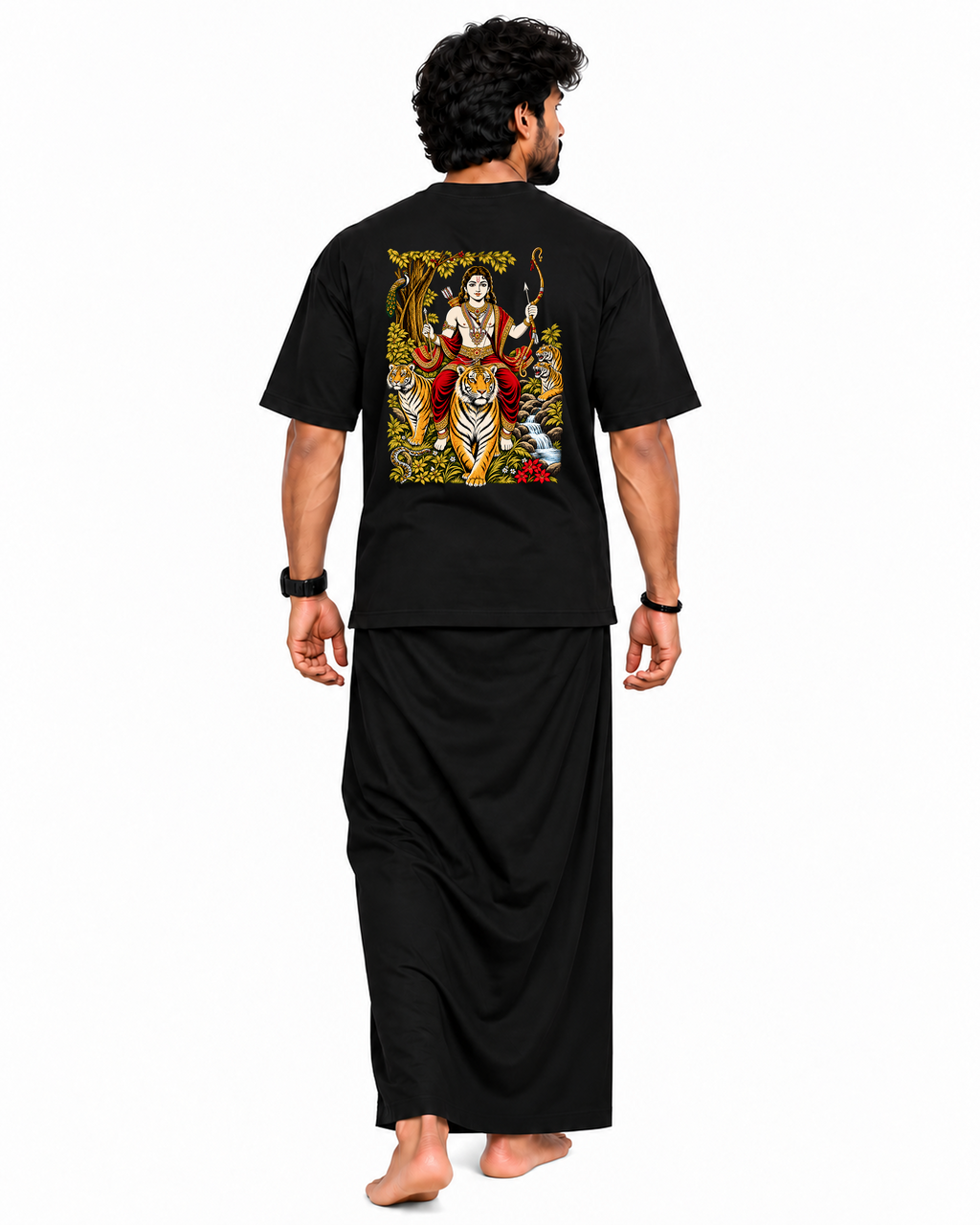 Ayyappa Mythological Art Oversized Tee + Veshti + Thundu (COMBO)