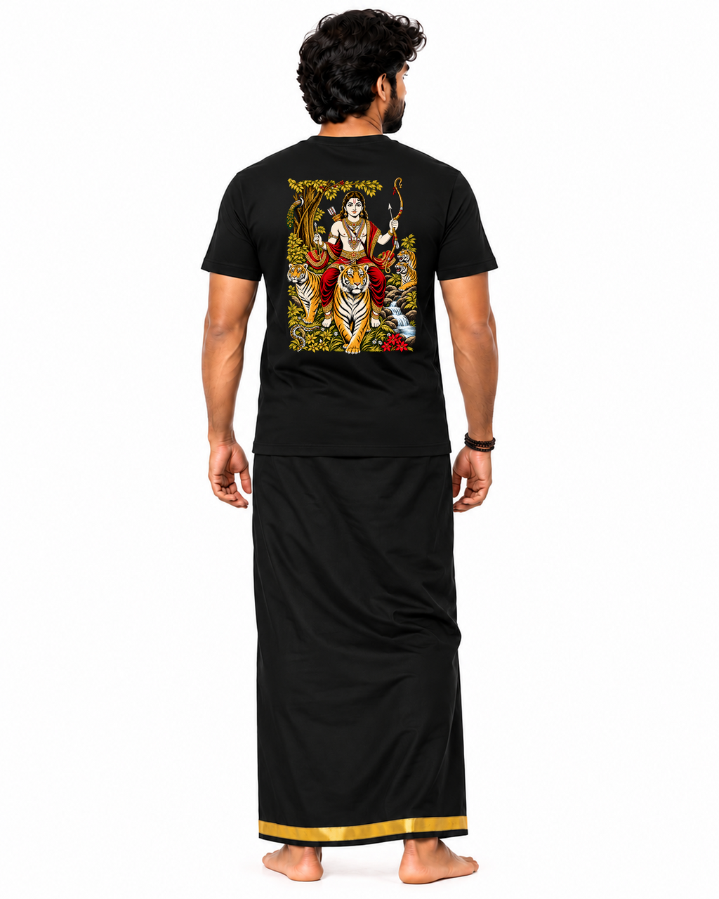 Ayyappa Mythological Art Round Neck Tee + Veshti + Thundu (COMBO)