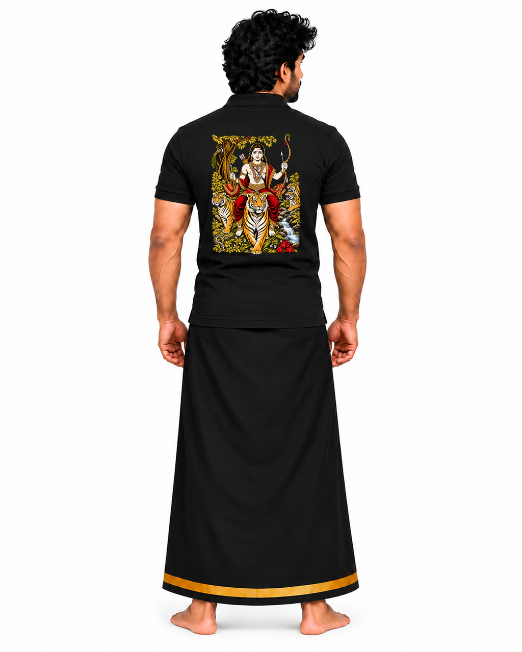 Ayyappa Mythological Art Polo Tee + Veshti + Thundu (COMBO)